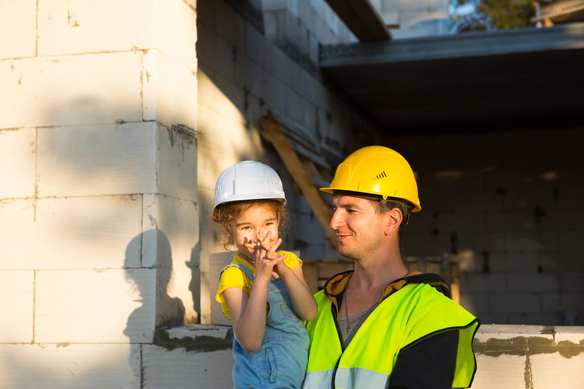 Dad And Daughter Are At Construction Site