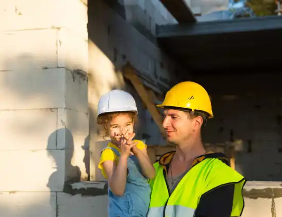 Dad And Daughter Are At Construction Site